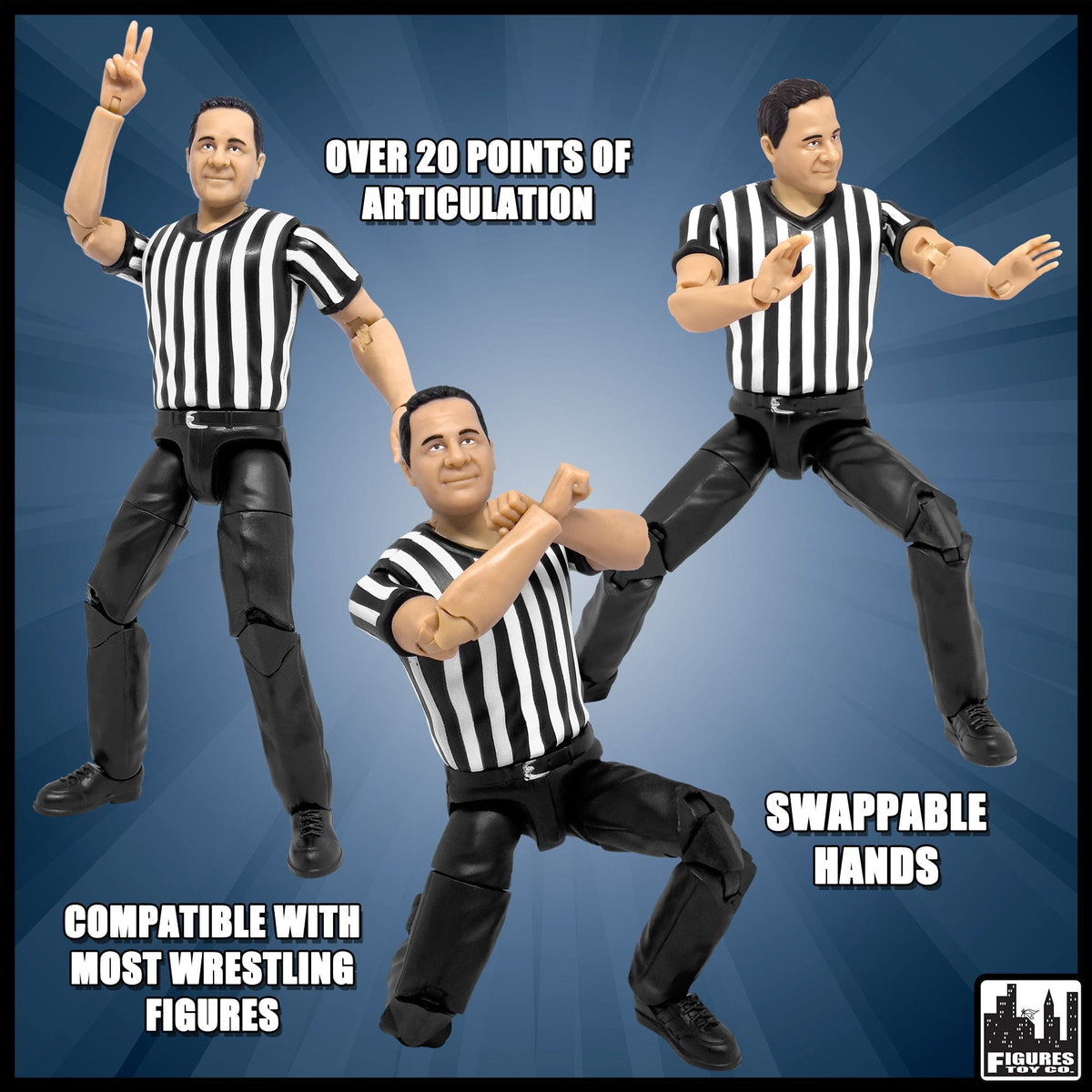 Ultimate 3 Counting &amp; Talking Wrestling Referee Figure for WWE &amp; AEW Figures