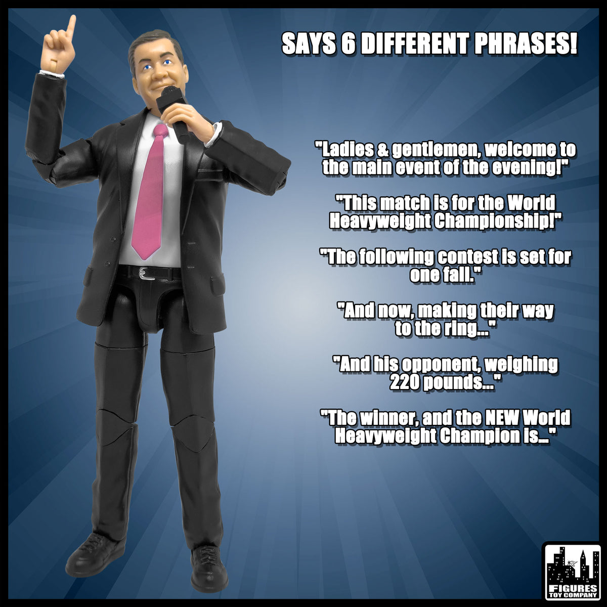 Ultimate Talking Wrestling Ring Announcer Figure for WWE &amp; AEW Action Figures