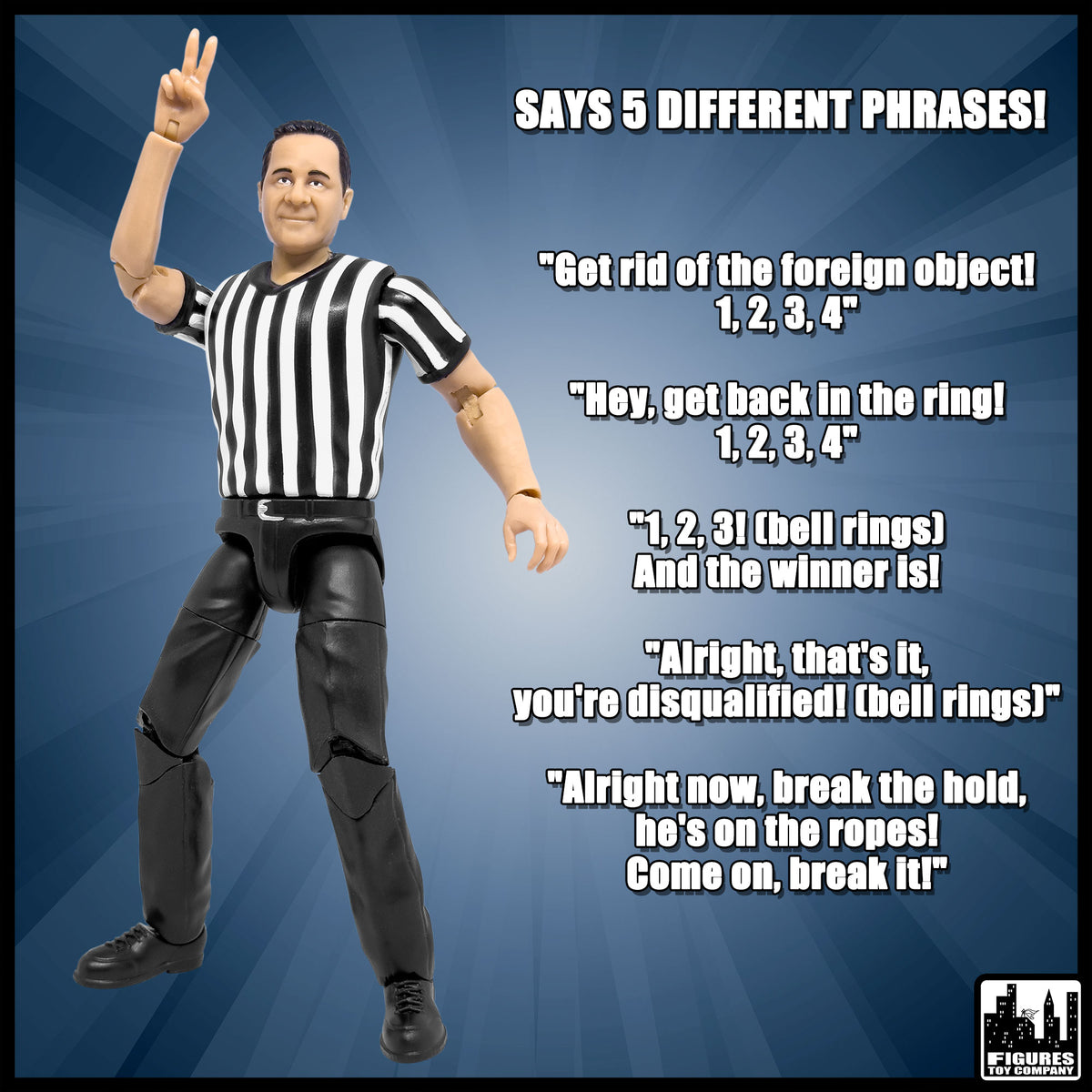 Ultimate 3 Counting &amp; Talking Wrestling Referee Figure for WWE &amp; AEW Figures